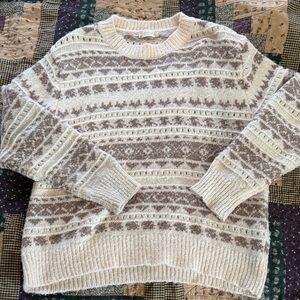 Altar'd State Cream and Brown Crewneck Sweater